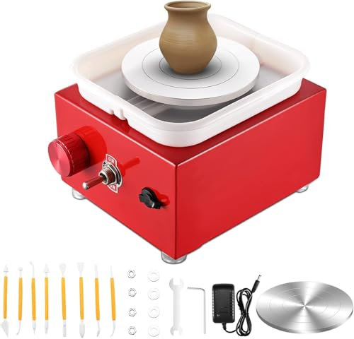 Kotsy Mini Ruota di Ceramica 2000 RPM tornio di vasaio Elettrico Strumenti Artigianali Fai da Te Ceramica Fai da Te, 6,5 cm a 10 cm, Vassoio per Ceramica Argilla(Rosso