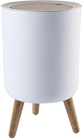 DOITOOL Weiß Mülleimer Küche Mit Deckel Pressdeckel Holz, 7L Hoher Holzsockel Badmülleimer Abfallkorb Küche Abfalleimer Eimer Für Küche Bad Schlafzimmer Wohnzimmer Büro Weiß