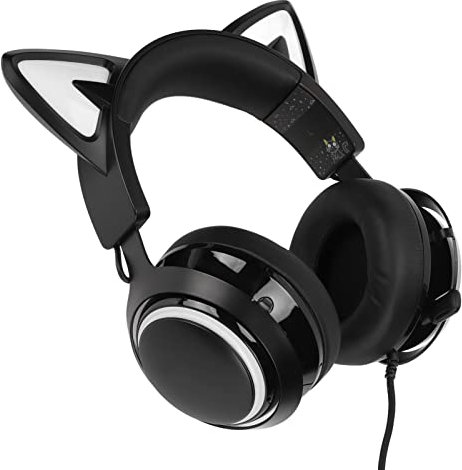 Bewinner Cat Ear Headset PC Gaming Kopfhörer, RGB Gaming Headset mit 8 Farblichteffekten 3 Soundmodi 3,5 Mm USB Cat Ear PC Gaming Kopfhörer für Telefon/Laptop/Tablet