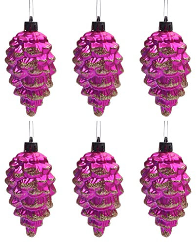 YYCRAFT 6 Stück glitzernde Tannenzapfen Weihnachtsschmuck 8,9 cm für Weihnachtsbaum DIY Handwerk Herbst Party Dekorationen, Hot Pink