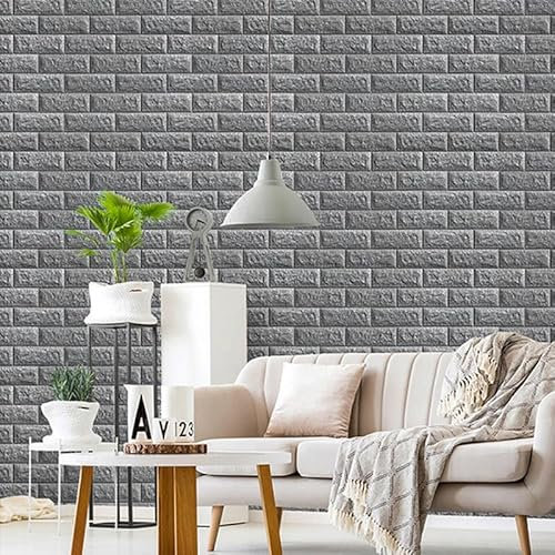 Camiraft Grey Peel and Stick Wall Panels Self Adhesive Brick Effect Wallpaper 77X70cm 10PCS Removable Wall Tiles 3D Tile Brick Wall Sticker Waterproof PE Foam Panel