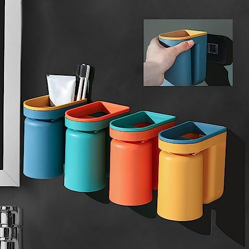 skytowards 4PCS Zahnbürstenhalter Wand Selbstklebend Kunststoff Zahnputzbecher Halter Ohne Bohren Zahnputzbecherhalter mit Abflussloch Zahnputzbecher Halterung für Badezimmer