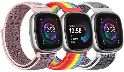 Bcuckood Nylon Armband kompatibel mit Fitbit Versa 4/Sense 2/Versa 3/Sense Damen Herren Weiches atmungsaktives Nylon Uhrenarmband Sport Solo Schleife Ersatzarmband