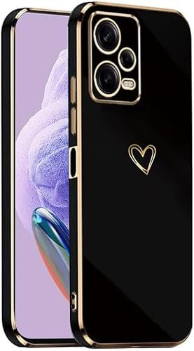 IBETEK Handyhülle für Xiaomi Redmi Note 12 Pro+ Plus 5G Hülle, Herz Muster Mädchen Galvanisierte Weich TPU Silikon Schutzhülle Ultra Dünn Case Stoßfeste Cover- Schwarz