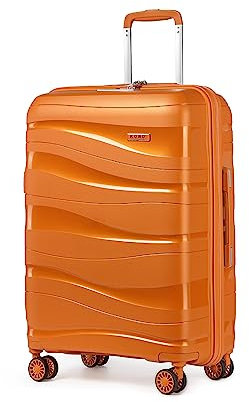 KONO Hartschalenkoffer Groß Leicht Koffer Trolley Reisekoffer mit 4 Rollen und TSA Schloss, 75x52x30cm, 105Liter, Zwillingsrollen Polypropylen Rollkoffer (Orange, L)
