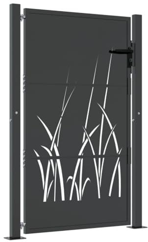 vidaXL Portail de Jardin, Portillon de Patio, Barrière de Sécurité, Porte d'Extérieure Terrasse, Anthracite 105x130 cm Acier Conception d'herbe