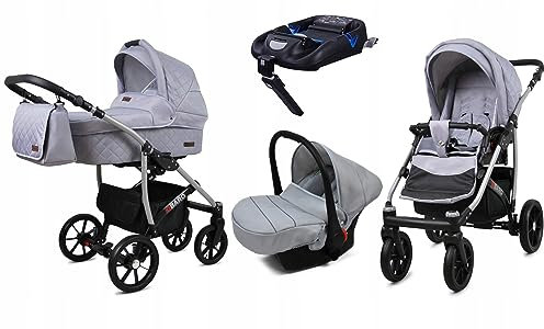 BabyLux® Kinderwagen Set 4 in 1 - Qbaro - incl. Babywanne, Buggy Sportsitz, Auto-Babyschale, ISOFIX-Basisstation - Autositz - Kinderwagenset - Kombikinderwagen mit Wickeltasche usw.