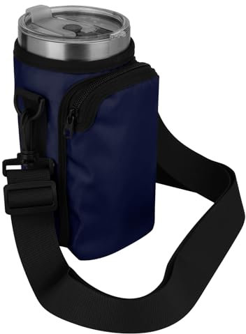 Xxerciz Water Bottle Carrier Bag for Yeti Rambler 30 oz Cup, Water Bottle Holder with Adjustable Strap, Tumbler Carrier Pouch Accessories for Outdoor Travelling Camping (Navy)