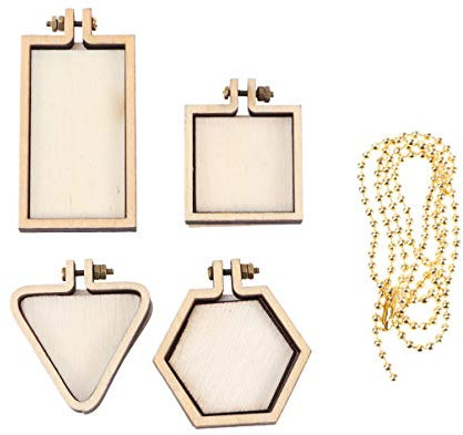 VILLCASE 5stücke Teiliges Mini-kreuzstich-holzrahmen Dreieck Sechseck Viereck Rechteck Mit Goldperlenkette Glatte Oberfläche Handgefertigt Für Stickerei Basteln Nähen Dekoration