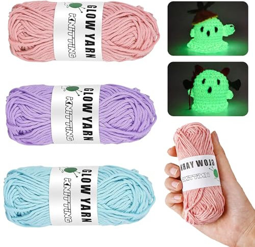 3 PCS Häkelgarn Wolle zum Häkeln Chunky Wolle Leuchtende Wolle Leuchtwolle Leuchtwolle zum Häkeln für Stricken von Schals Stricken von Taschen Puppen DIY Handarbeiten