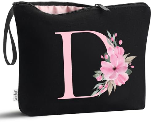 Vavabox Beauty case con iniziali personalizzate dalla A alla Z, regalo di compleanno per donne, regalo per sposa, damigella d'onore (D, 01-Nero)