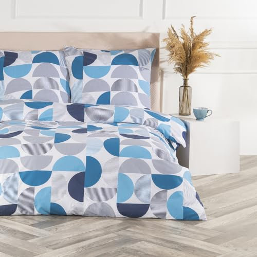 VelvetHome Deluxe Bettwäsche 135x200 Baumwolle Bettbezug 135x200 cm mit Kissenbezug 80x80 cm Hohe Qualität Bettwäsche-Set mit Reißverschluss 100% Baumwolle Made in EU Blau Modern 135 x 200