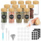 Moreau Lot de 12 pot à épices -Bocaux à Épices en Verre bambou Bois a Epices Cuisine Rangement-Sceller Avec couvercle Avec étiquette, stylo, couvercle intérieur (rond Capuchon en bois)