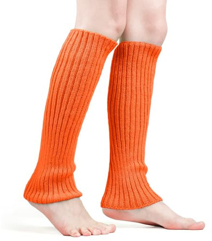 Beinwärmer, Weich 80er Jahre Beinwärmer Mode Gerippte Beinwärmer Elastisch Beinwärmer Mädchen 80er Jahre für Cosplay Kostüm Weihnachten Party Sport Yoga (Orange)