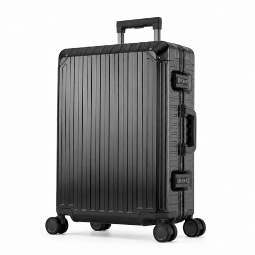 Travelhouse 100% Aluminium Reisekoffer Schwarz M-66cm Hartschalenkoffer 2X TSA Zahlenschloss 4 Silent Move Doppelräder 360° Rollen Vol. 72L