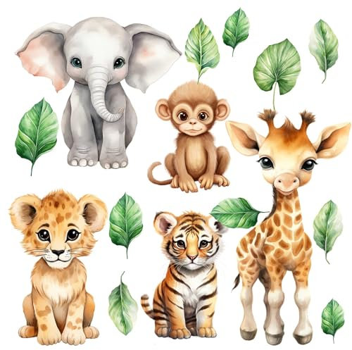 HUBDECO - Wandtattoo Kinderzimmer - Wanddeko - Selbstklebende Folie - Fototapete - Wandsticker - Selbstklebende Tapete - für Mädchen und Jungen - Safari Süße Kleine Tiere Afrika - 60x120cm