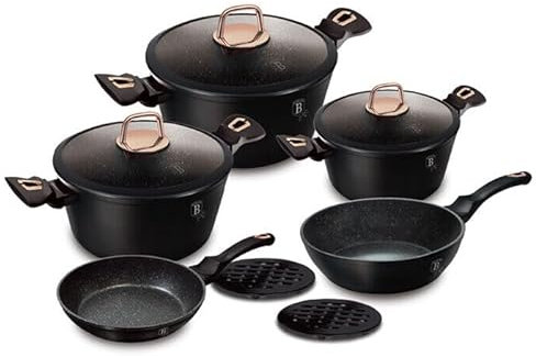 Berlinger Haus Juego de 10 utensilios de cocina de inducción antiadherentes de aluminio, ollas y sartenes con tapas para el hogar, cocina, horno, lavavajillas, ecológico, compatible con todas las