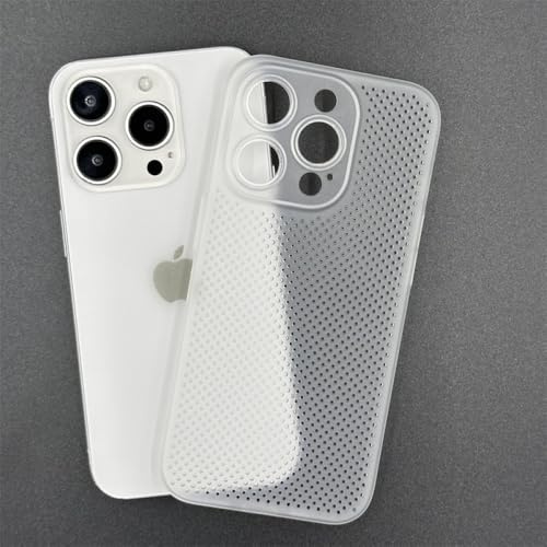 ZSUFCBF Luxury Heat Dissipation Breathable Cooling Case For IPhone 15 14 13 12 Pro Max Mesh Cover For IPhone 14 15 Plus Plain Color Case,White,For iPhone 15 Pro
