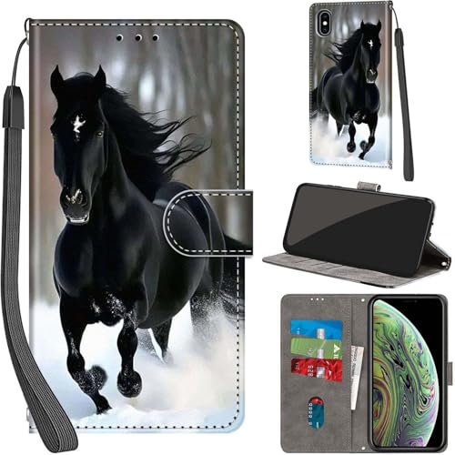 Handyhülle für iPhone X/XS Hüllen Premium Leder Case Klappbar Wallet Magnet Kartenfach Standfunktion Schutzhülle kompatibel mit iPhone X Cover,Schnee