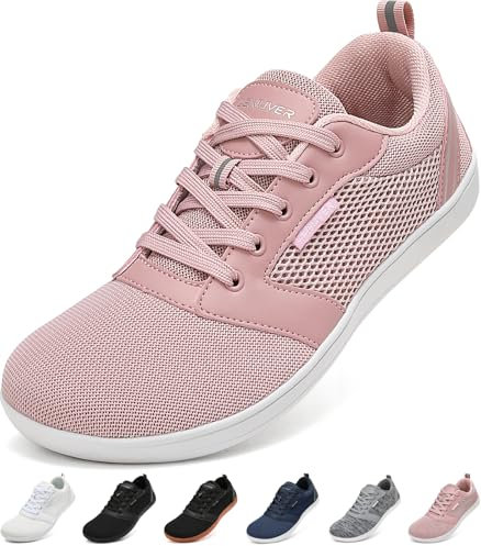 LENUVER Barfußschuhe Damen Sommer Barfussschuhe Herren Traillaufschuhe Atmungsaktiv Straßenlaufschuhe Leichte Fitnessschuhe Schnell Trocknend Sneaker (Rosa, 37EU)
