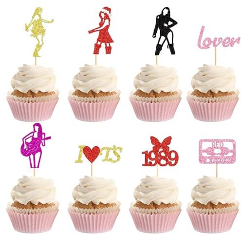 ZpiLkes 32PCS Music Singer Cupcake Toppers, 8 Unique Designs, 4 of Each, Perfect for Birthday & Music-themed Parties, Multi-color