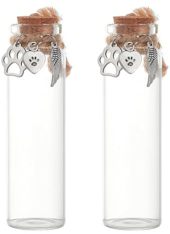 nbeads 2 Stück Tierhaare Miniflasche mit Korken, Mini-Glasflaschen mit Herz-Dekor Memorial Glasflasche für Tierhaare Erinnerung Sympathie Geschenk Glas Vial für Asche Fell Urne