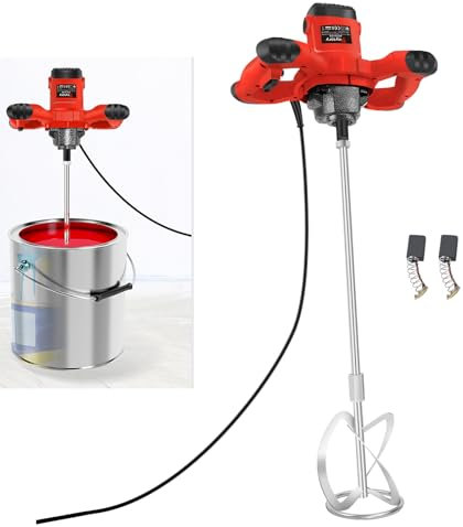 2600W Malaxeur, Mélangeur Peinture Électrique Malaxeur Mortier Colle, 6 Vitesse Variable, Vitesse De 1700 r/Min, Tige En Spirale M14, Rouge