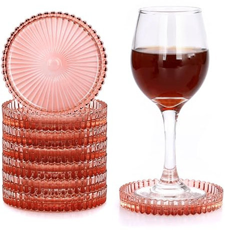 JUXYES 8 Pack Crystal Coasters Round Cup Mat, Glass Coasters for Drinks Coffee Tea Wine, Decorative Wine Bottle Coasters, Crystal Drink Coasters for Restaurant bar Kitchen Dining Table, Red