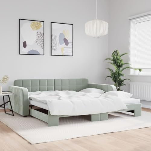 ShGaxin Tagesbett Ausziehbar Hellgrau 100x200 cm Samt, Schlafsofa, Daybed, Bettsofa, Sofa Bed, Sofabett, Schlafcouch, Jugendbett, Bettgestell, Bettcouch - 3196936
