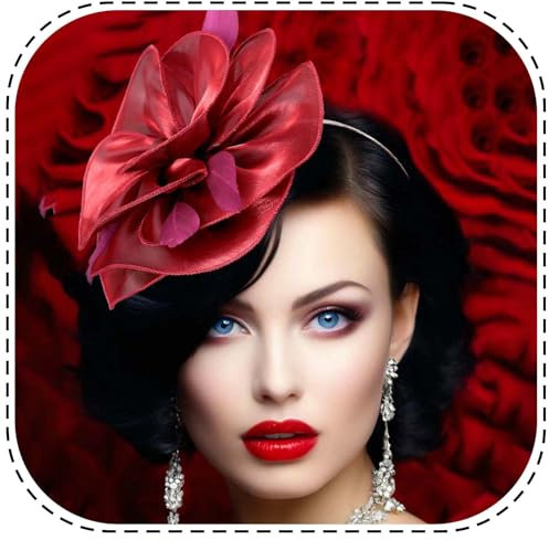 Flayem Fascinator Hüte Rot Pillbox Hut Stirnband Mit Schleier Teeparty Clip für Damen