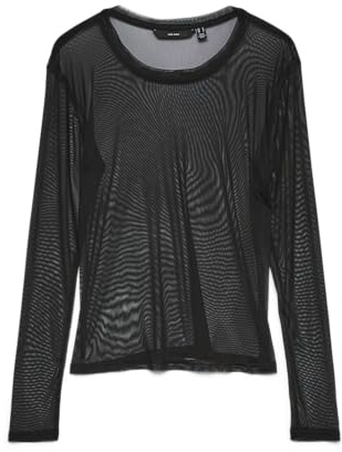 VERO MODA Damen Vmlova Ls Mesh Top JRS Noos, Black, Medium