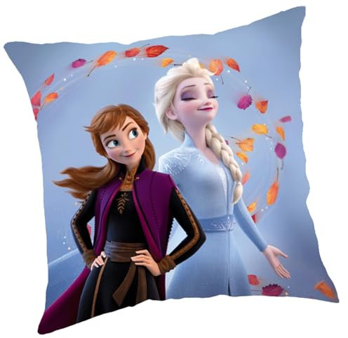 Disney Die Eiskönigin Kissen Anna und ELSA 40cm x 40cm, Vorder- und Rückseite, Dekokissen Kuschelkissen Wendekissen Kinderkissen Schmusekissen Kopfkissen (Blau)