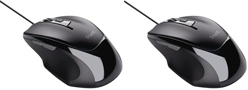 Trust Voca Mouse con Filo, Forma Confortevole, 800-2400 DPI, Cavo USB 1,6 m, Plug and Play, 6 Pulsanti, Mouse Cablato per PC, Computer, Portatile, Laptop, Macbook, Ufficio - Nero (Confezione da 2)
