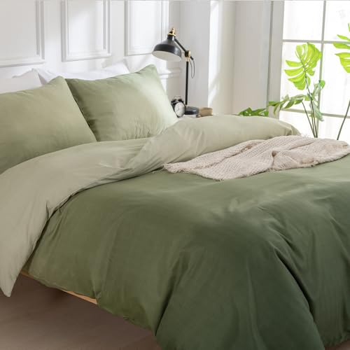 TTCM Double Duvet Set, Gradient Green Double Duvet Cover Set Soft Microfibre Polyester Bedding Set, 3 Pieces - 1 Duvet Cover 200x200cm in with Zipper Closure and 2 Pillowcases