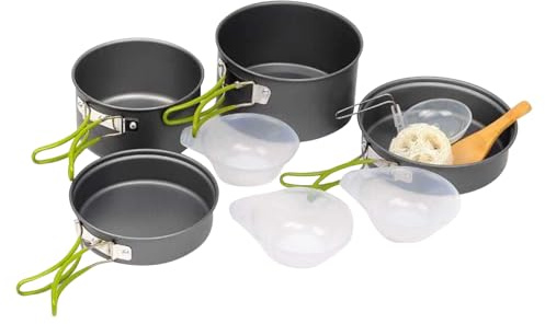 Kit de cuisine de camping | Accessoires de cuisine pour pique-nique | Set de poêles empilables anti-adhésives avec poignée ergonomique pour randonnée, camping, pique-nique, dortoir d'étudiant