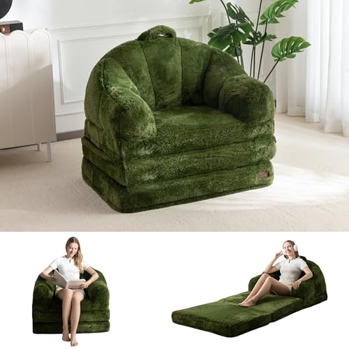 MAXYOYO Klappsofa, Bequemer Kunstfellstoff, Umwandelbares Bodensofa mit Griff, Sitzsack für Erwachsene, Schlafsessel mit Schlaffunktion für Wohnzimmer und Schlafzimmer