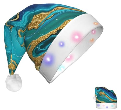 COWMGHLDFL Weihnachtsmütze für Erwachsene für Männer und Frauen, Türkis, Blau, Gold, Marmor, Weihnachtsmannmütze, Weihnachtsmütze für Neujahr