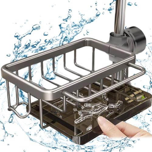 Sink Faucet Organizer Kitchen Caddy Multifunction Sponge Holder Adjustable Detachable Sponge Holder for Kitchen Faucet Sink Organizer for 0.7-1.1in Water Pipe