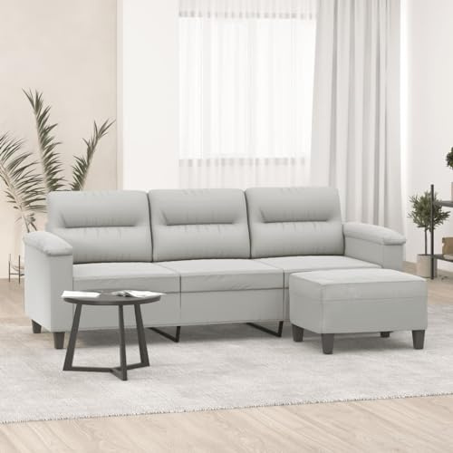 Solivagant Canapé 3 Places Repose-Pieds Gris Clair 180 cm Tissu Microfibre,(35.45 KG)
