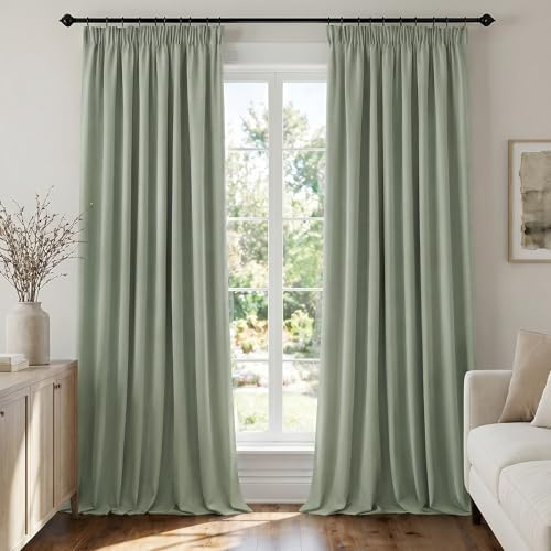 Deconovo Gardinen mit Kräuselband Verdunkelnd Blickdicht Vorhang Lindgrün | 2er Set, H 230 x B 140 cm, Hitzeschutz, Schlafzimmer Gardinen, für Schlafzimmer, Thermal Curtains, UV-schutz, Übergardinen