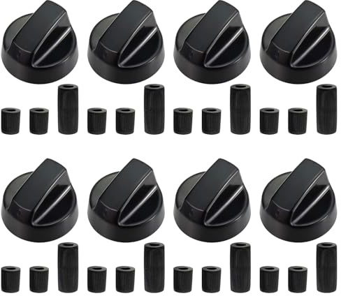 8er-Set Universal Schaltknöpfe Schwarz, 42mm Drehknopf Herdknöpfe Schalter | Kontrollknöpfe 11mm Adapter , für fast alle Herd Kochfeld Backofen Gasherd