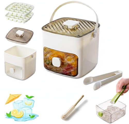 Portable Ice Maker with Lid and Storage Box, 48-Cube Easy Press Release Ice Cube Tray for Freezer, BPA Free 2-Layer Small Ice Cube Maker with Tongs for Cocktails and Drinks (White)