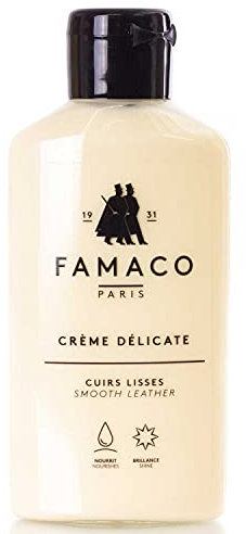 Famaco - Crème Délicate pour Cuir Lisse - Lait Nourrissant à Base de Cire - Nettoie - Nourrit et Assouplit en Douceur les Chaussures - Hydrate et Imperméabilise - Incolore - 125ml