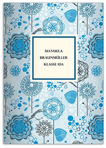 Kartenkaufrausch 4 personalisierte, fröhliche Flower Power DIN A4 Schulhefte, Notizhefte, blau Lineatur 20 (blanko Heft)