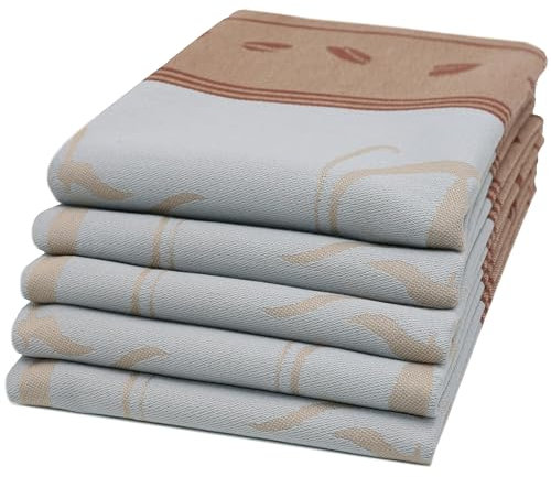 ZOLLNER 5er Set Geschirrtücher, 50x70 cm, Baumwolle, Kaffee Motiv, hellgrau braun