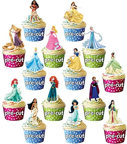AK Giftshop PRE-CUT Girls/Princess Cup Cake Toppers Decorations (Pack of 14)