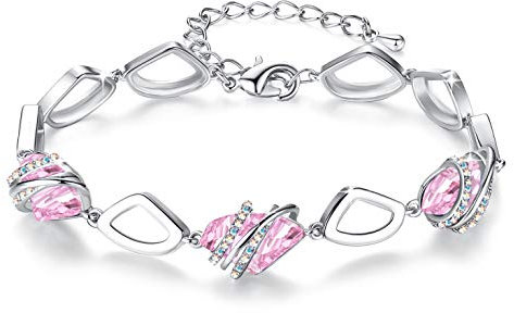 Leafael Wunschstein Kristall Link Charme Armband Damen, Geburtsstein Armbänder mit Heilung Kristalle, Schmuck Damen mit Geschenkbox, Silber-Ton oder Rose Gold plattiert Armbänder für Frauen