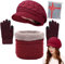 CheChury Mütze Schal Set Damen Wintermütze Warm Strickmütze Touchscreen Handschuh Winter Kombi Set Beanie Mit Pompon Grobstrick Geschenk Winterzubehör Warm Outdoor Sport