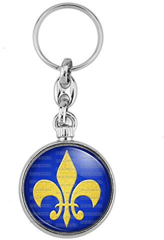 BADGMANIA Porte Clés Métal 2 faces Porte-Clés Acier Goutte Fleur de Lys Royale Roi de France Royauté - Or sur Fond Bleu Logo 33mm
