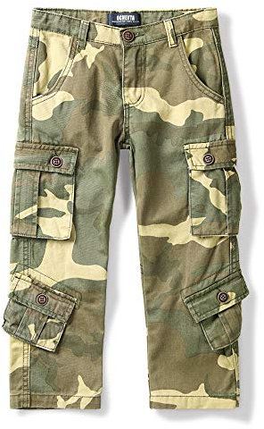 Aeslech Jungen Cargohose Hose mit 8 Taschen Regular Fit Cargo Hose Freizeithose Wanderhose Outdoorhose für Kinder Camo 34 Tag 130-6 Jahre